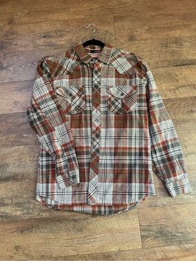 Harley-Davidson Men's Plaid Button-Down Shirt in Orange, Brown & Cream